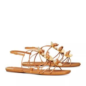 Tory Burch Artisanal Leather Knotted Strappy Flat Sandals Brown Womens Size 7.5